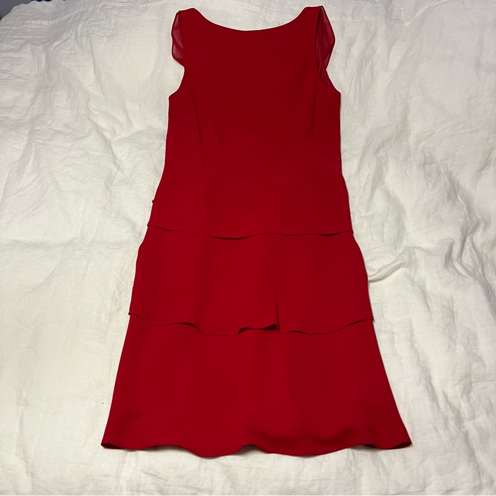 Evan-Picone Red Formal Midi Dress With Tiered Skirt Size 10